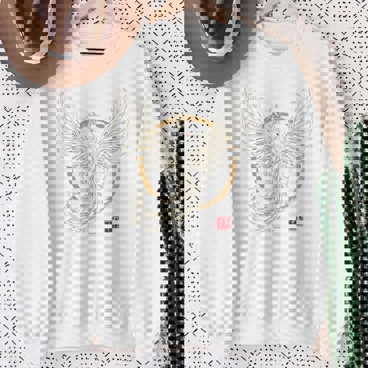 【背中側デザイン】日本文化 鳳凰デザイン 幸運を願うお守り 長袖tシャツ スウェットシャツ 年配の女性への贈り物