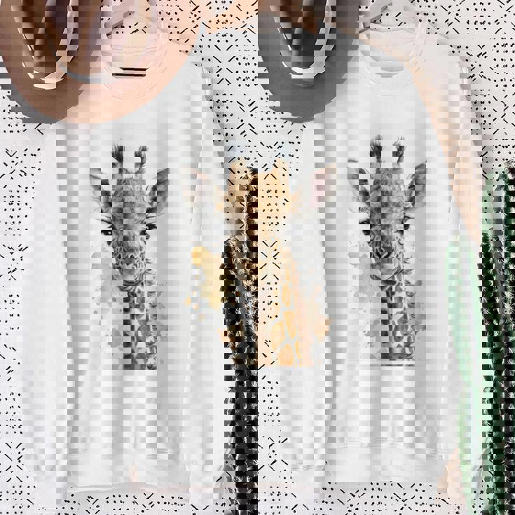 かわいい水彩画 キリン 赤ちゃん 美的 動物 アート 絵画 長袖tシャツ スウェットシャツ 年配の女性への贈り物