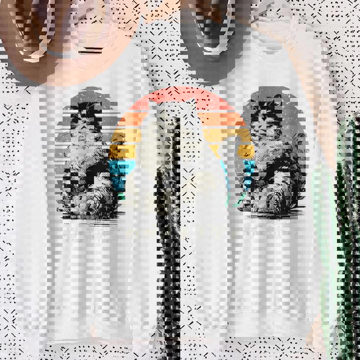 わがままボディ 猫 ねこ 太ったねこ ぽっちゃり ねこ好き かわいい おもしろ 面白い おもろい 手書き レトロ 長袖tシャツ スウェットシャツ 年配の女性への贈り物