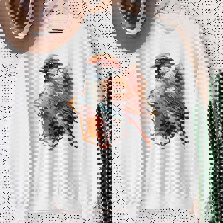 アメリカンツリー スズメ 鳥 幾何学模様 パッテンアート かわいい鳥 ロー スウェットシャツ 年配の女性への贈り物