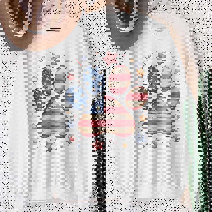 アメリカ国旗 愛国的な犬と猫の足跡プリント 7月4日 犬 スウェットシャツ 年配の女性への贈り物