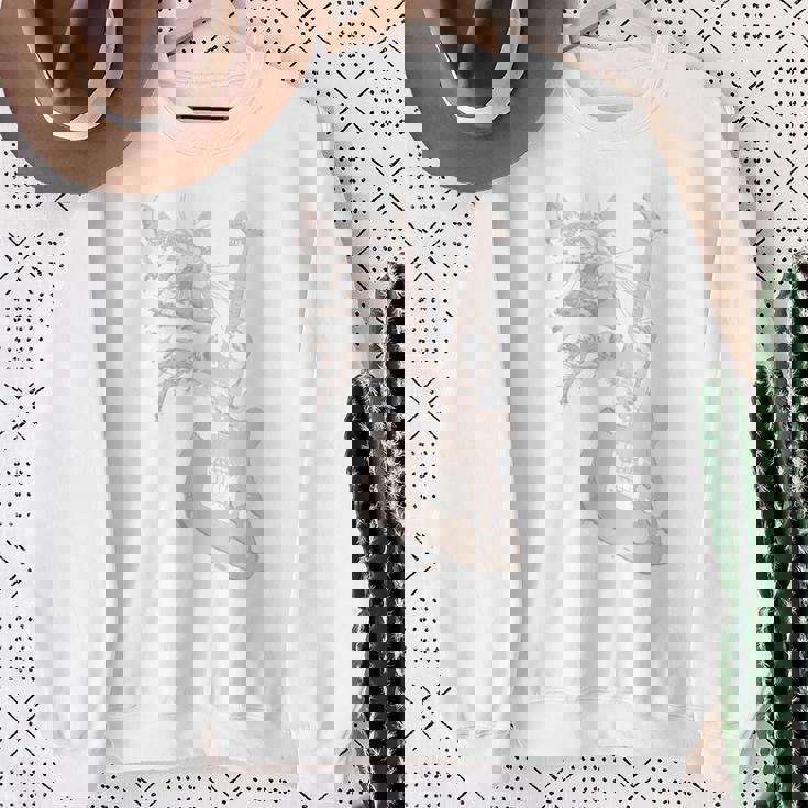 エレキギターを弾く猫 面白いキャットロッカー ロックショー 長袖tシャツ スウェットシャツ 年配の女性への贈り物