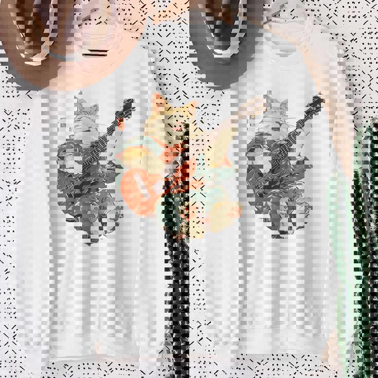 ギターを弾く日本の侍猫 忍者 浮世絵 アニメ スウェットシャツ 年配の女性への贈り物