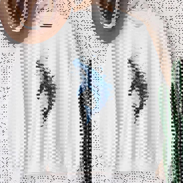 クジラ 水彩 海洋 動物 海の生物 青くじら デザイン スウェットシャツ 年配の女性への贈り物