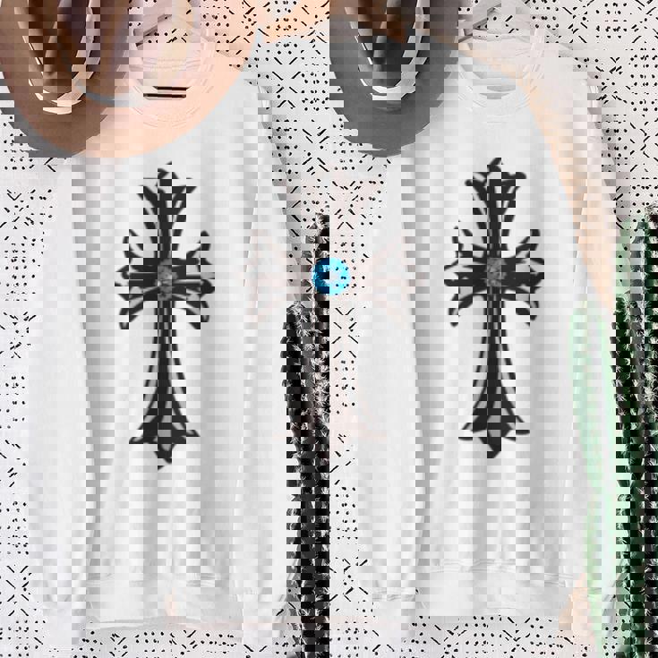 シルバークロス ブルーダイヤ 長袖tシャツ スウェットシャツ 年配の女性への贈り物