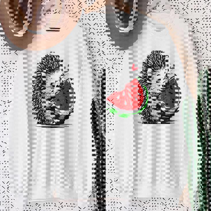 スイカの誕生日を食べるキュートで愛らしいハリネズミ スウェットシャツ 年配の女性への贈り物