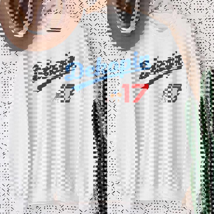 デコピン 大谷 Dekopin 愛犬 Decoy 二刀流 Decopin 野球 ユニホーム風 犬 かわいい 長袖tシャツ スウェットシャツ 年配の女性への贈り物