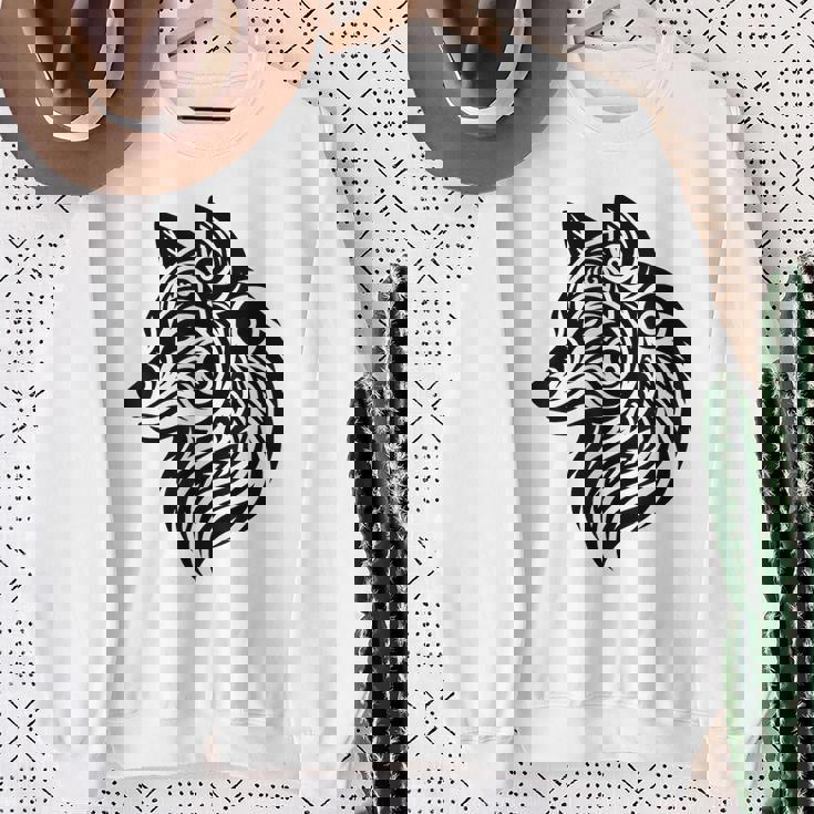 トライバルウルフ ポリネシア部族 マオリ柄 オオカミ スウェットシャツ 年配の女性への贈り物