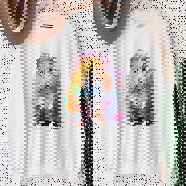 ハムスター 動物 カラフル モチーフ 抽象 アート 絵画 ハムスター スウェットシャツ 年配の女性への贈り物