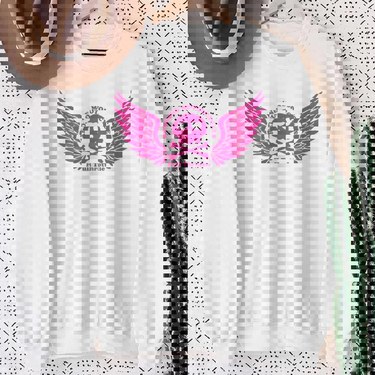 バイク おもしろ ドクロ 可愛い ハート オートバイ 羽ばたく翼 バックプリント 天使 スウェットシャツ 年配の女性への贈り物