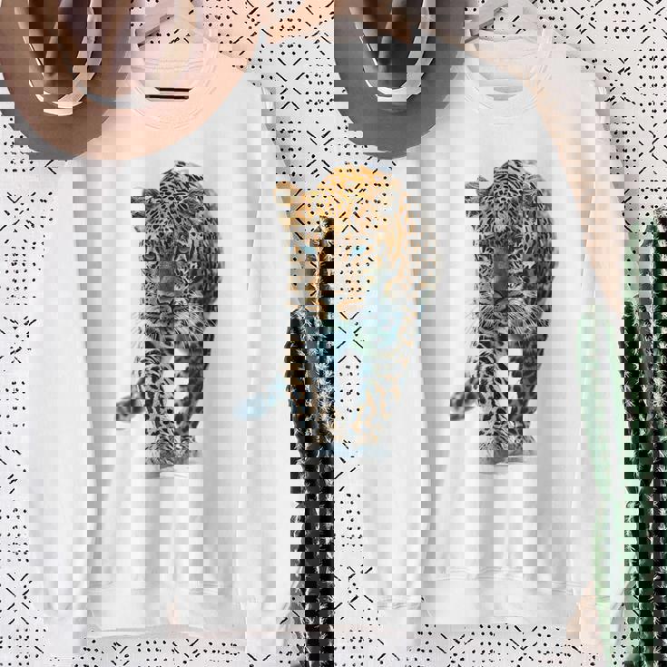 ヒョウ アニマルプリント モチーフ 描画 ポートレート ヒョウ スウェットシャツ 年配の女性への贈り物