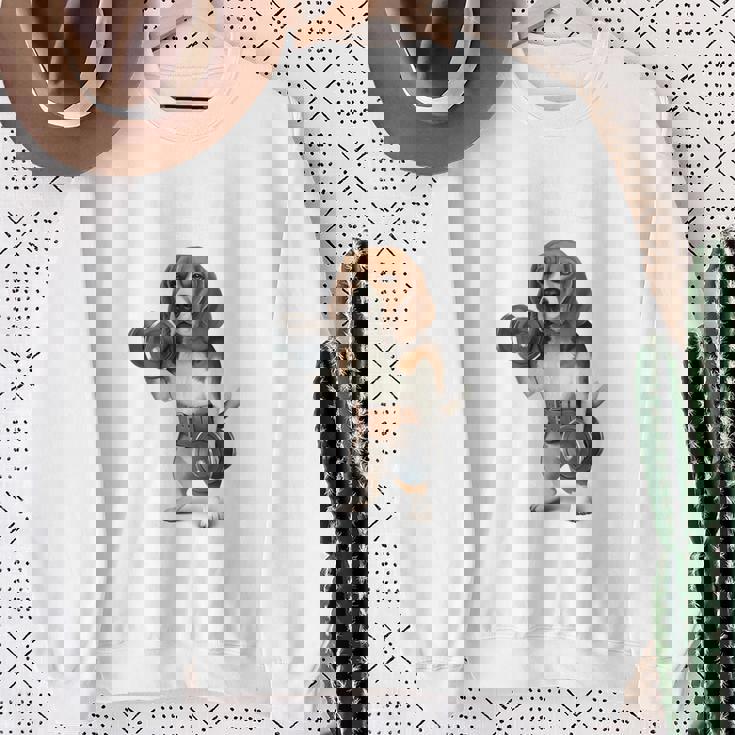 ビーグル 犬 ダンベル 筋トレ 筋肉 ワークアウト ジム スウェットシャツ 年配の女性への贈り物