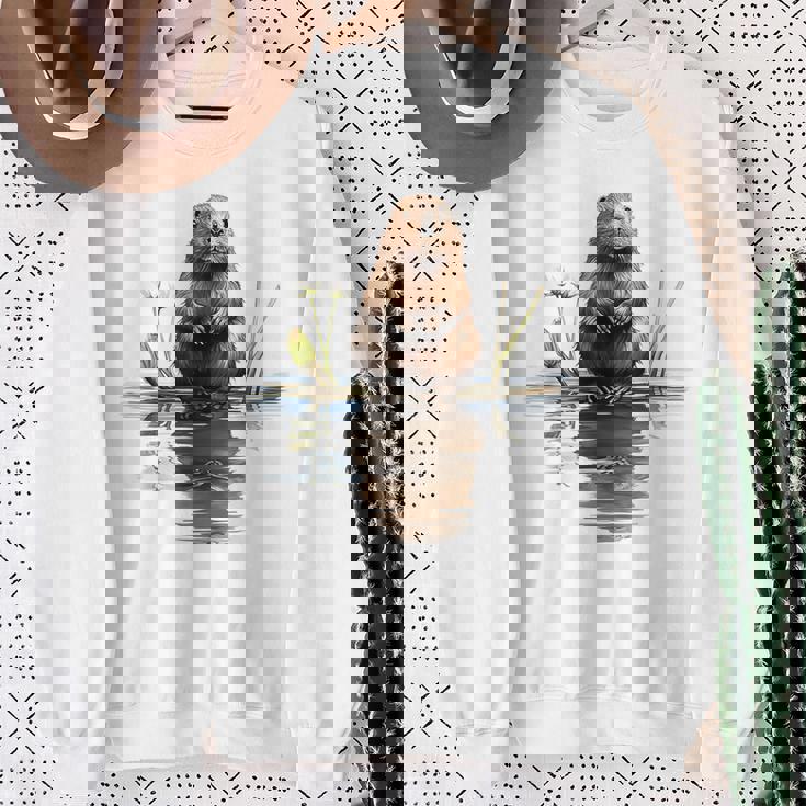 ビーバー 恋人 動物 アート イラスト グラフィック ビーバー スウェットシャツ 年配の女性への贈り物