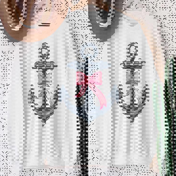 ピンクリボンボウコケット付きマリンアンカー。 スウェットシャツ 年配の女性への贈り物