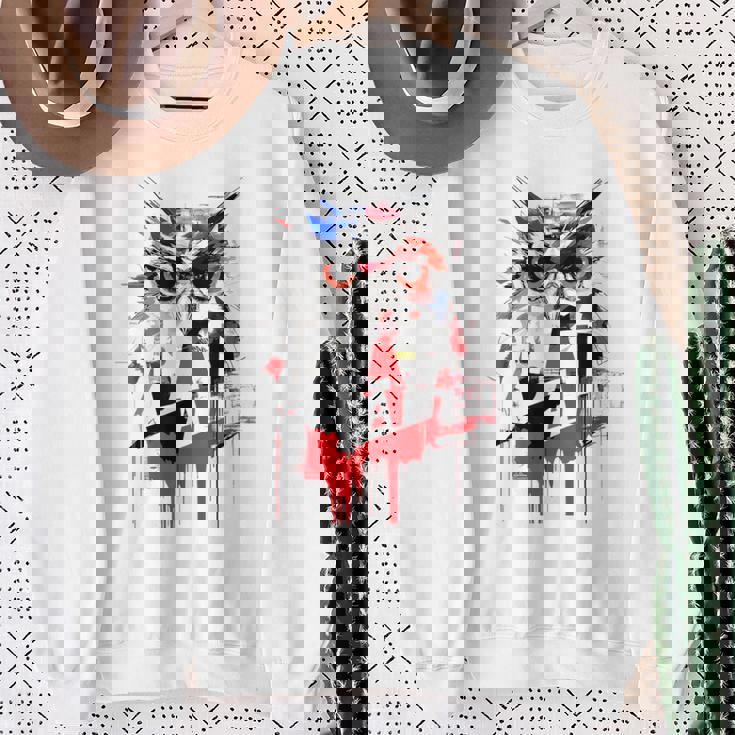 フクロウ アート 絵画 抽象 動物 描画 グラフィック フクロウ スウェットシャツ 年配の女性への贈り物