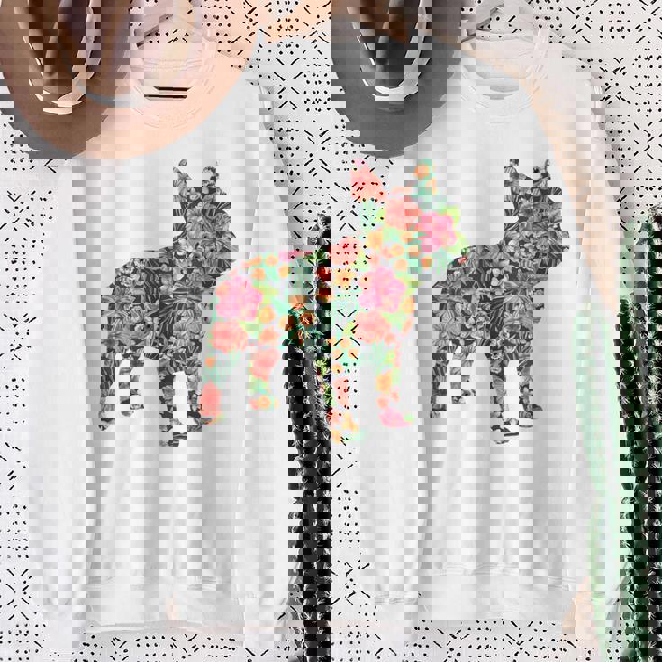 フレンチ ブルドッグ フラワー フローラル フレンチ ドッグ シルエット 犬 ペット スウェットシャツ 年配の女性への贈り物