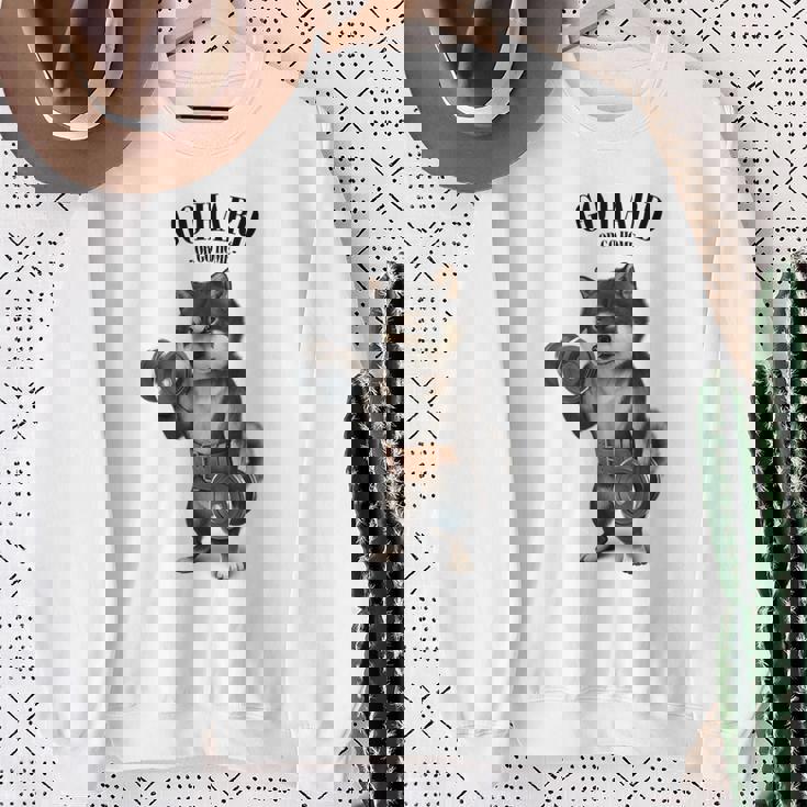 ブラック柴犬 筋トレ ダンベル付き フィットネスジム スウェットシャツ 年配の女性への贈り物