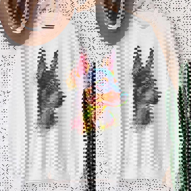 ミニチュア ピンシャー 犬 ペット アート カラフル ミニチュア ピンシャー スウェットシャツ 年配の女性への贈り物