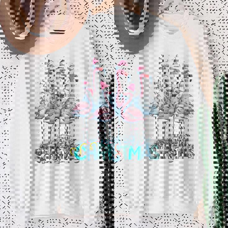 メリークリスマス フラミンゴスクワッド トロピカルスタイル 長袖tシャツ スウェットシャツ 年配の女性への贈り物