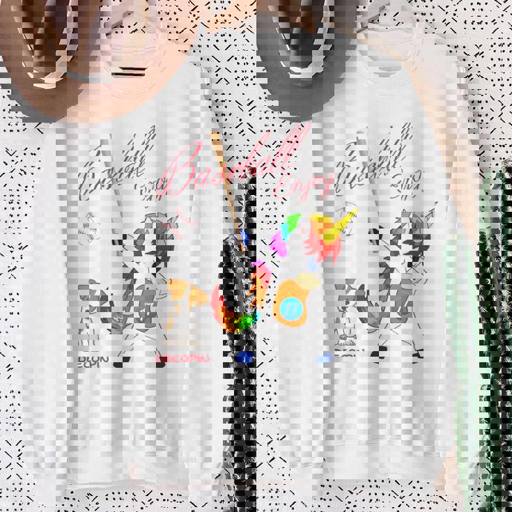 ユニコーン 野球 デコピン 長袖tシャツ スウェットシャツ 年配の女性への贈り物