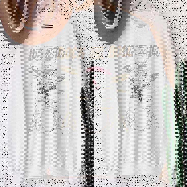 ロックンロール キャットドラム ヴィンテージ Rock Cat Drummer Art Back スウェットシャツ 年配の女性への贈り物