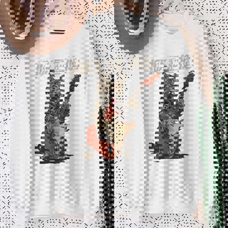 ロックンロール ギター 猫 ビンテージ Rock ギタリスト 猫 長袖tシャツ スウェットシャツ 年配の女性への贈り物