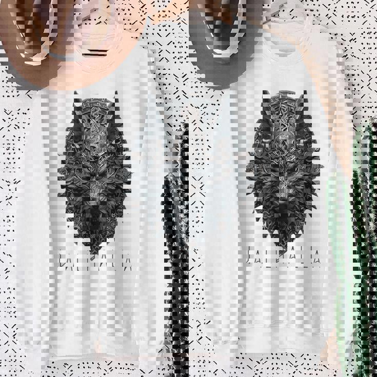 ヴァルハラ ウルフマスク オーディン ルーン文字 北欧コンパス バイキング メンズ レディース 長袖tシャツ スウェットシャツ 年配の女性への贈り物