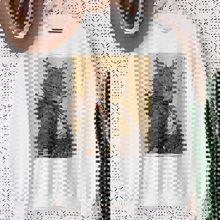 ヴィンテージ 日本の風景 侍 猫 漢字 Art Back スウェットシャツ 年配の女性への贈り物