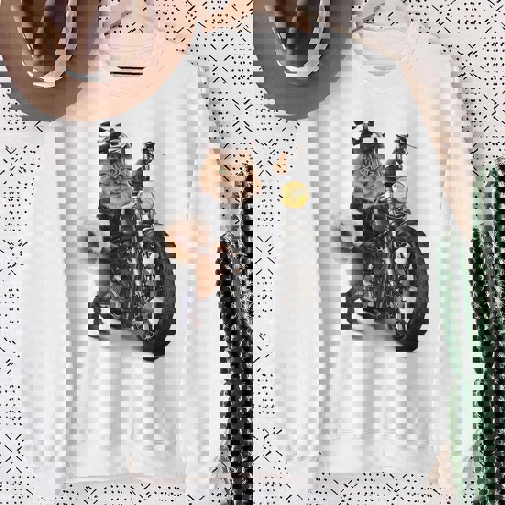 三毛猫 オレンジ猫 ねこ バイク バイカー スウェットシャツ 年配の女性への贈り物