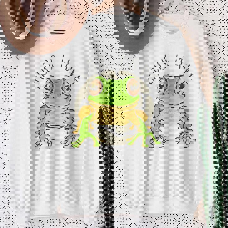 両生類の友達 恋人デザイン グリーンフロッグ スウェットシャツ 年配の女性への贈り物