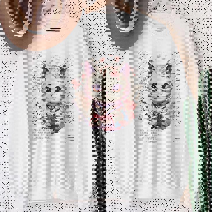 バックプリント 侍 猫戦士 日本人 忍者 キティ カワイイ スウェットシャツ 年配の女性への贈り物