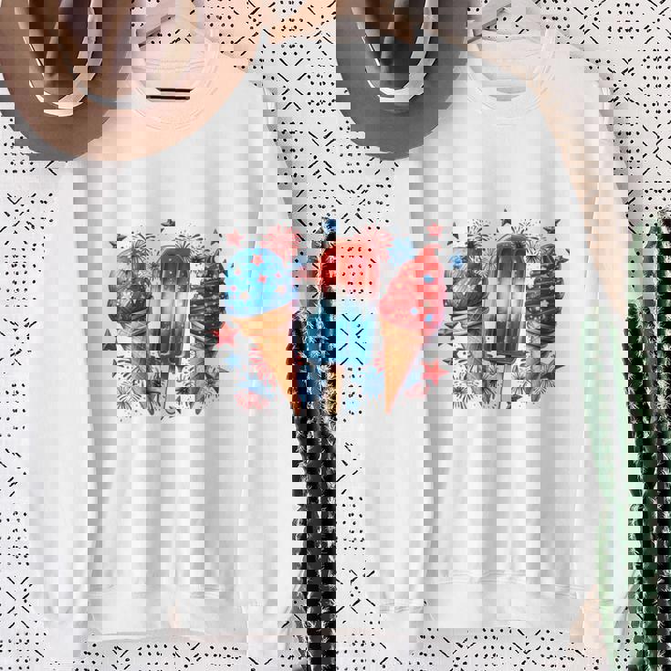 少年 赤 白 青 アメリカ国旗 7月4日 アイスキャンディー 愛国的 長袖tシャツ スウェットシャツ 年配の女性への贈り物