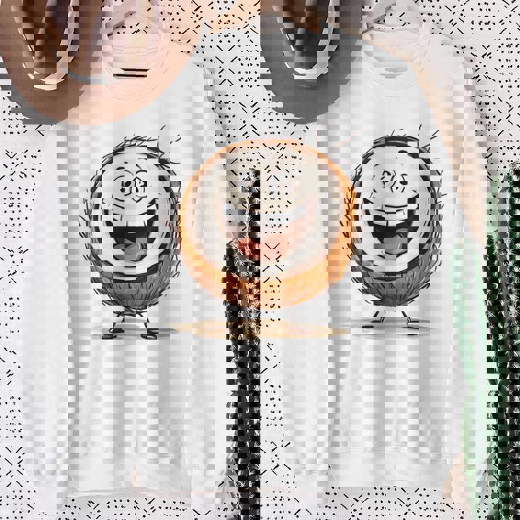 幸せな笑顔のココナッツの顔の漫画 長袖tシャツ スウェットシャツ 年配の女性への贈り物