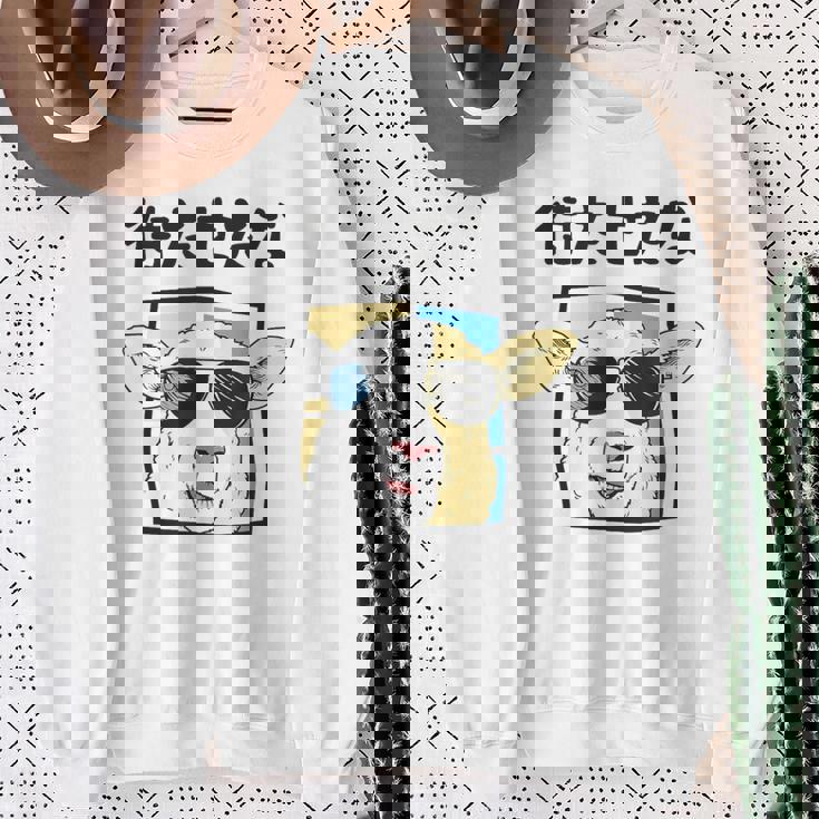 待たせたな羊サングラスクールおもしろおしゃれネタジョーク スウェットシャツ 年配の女性への贈り物