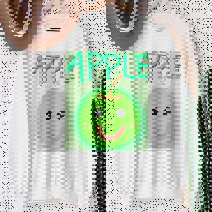 日本 りんご 青りんご かわいい 笑顔 スウェットシャツ 年配の女性への贈り物