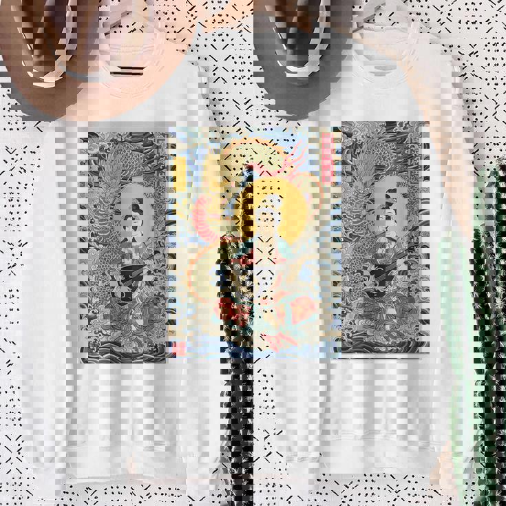 日本 浮世絵 滋賀 琵琶湖 竹生島 弁財天 竜 龍神 バックプリント スウェットシャツ 年配の女性への贈り物