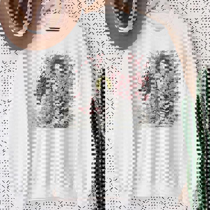 日本 浮世絵 観音菩薩 竜 桜 波 バックプリント スウェットシャツ 年配の女性への贈り物