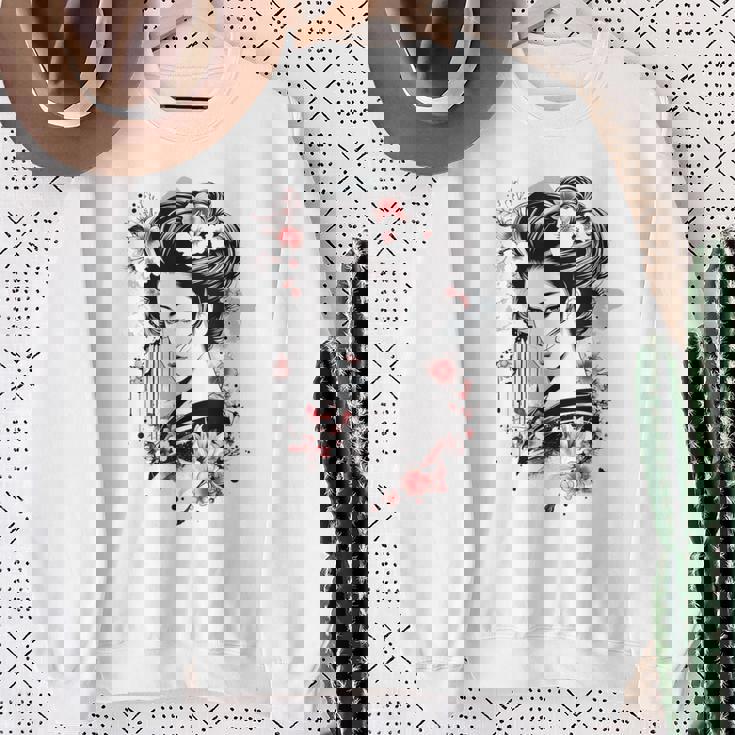 日本の芸者アートグラフィックtシャツ メンズ レディース キッズ スウェットシャツ 年配の女性への贈り物