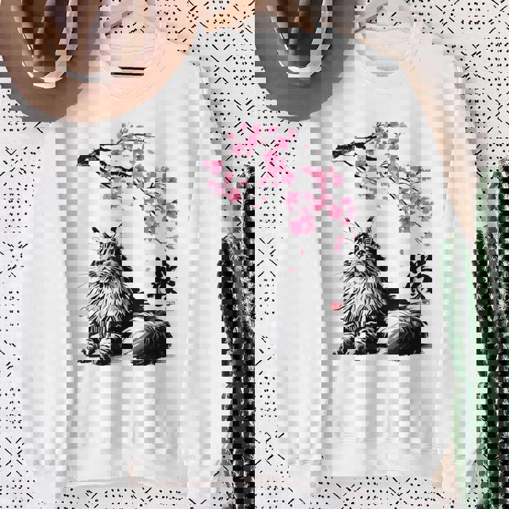 日本美術 メインクーン 猫 桜 桜 スウェットシャツ 年配の女性への贈り物