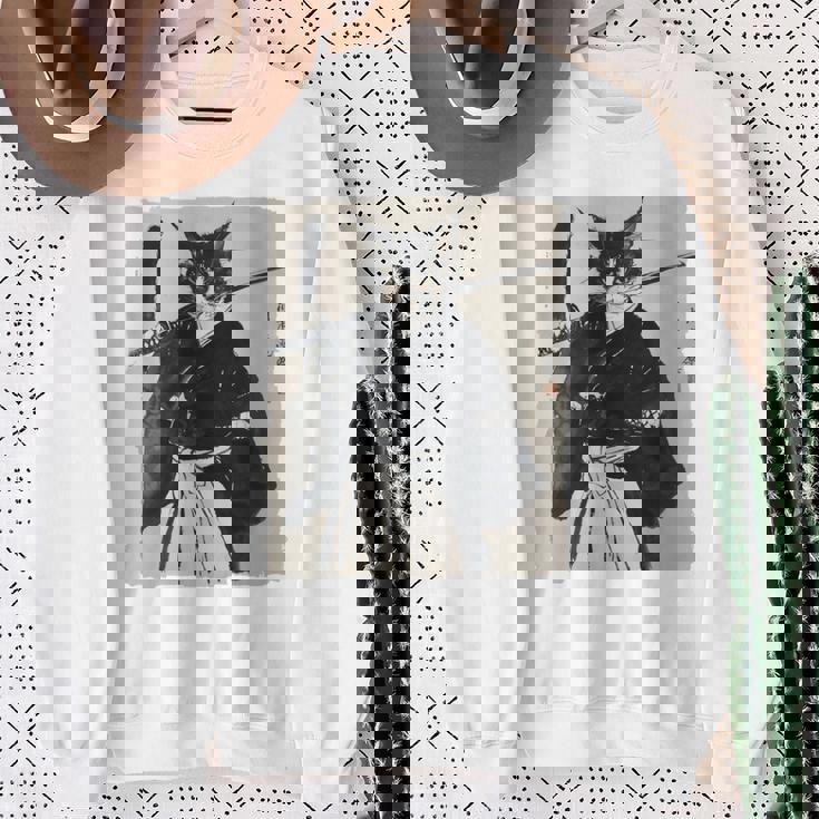 日本美術 猫 忍者 浮世絵 アニメ風 侍猫 長袖tシャツ スウェットシャツ 年配の女性への贈り物