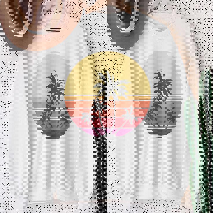 涼しい 夏休み メンズ レディース サンセット ビーチ ヤシの木 スウェットシャツ 年配の女性への贈り物