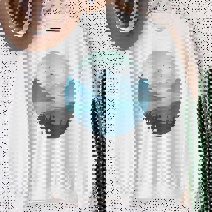 湖 森 風景 山 シルエット 長袖tシャツ スウェットシャツ 年配の女性への贈り物