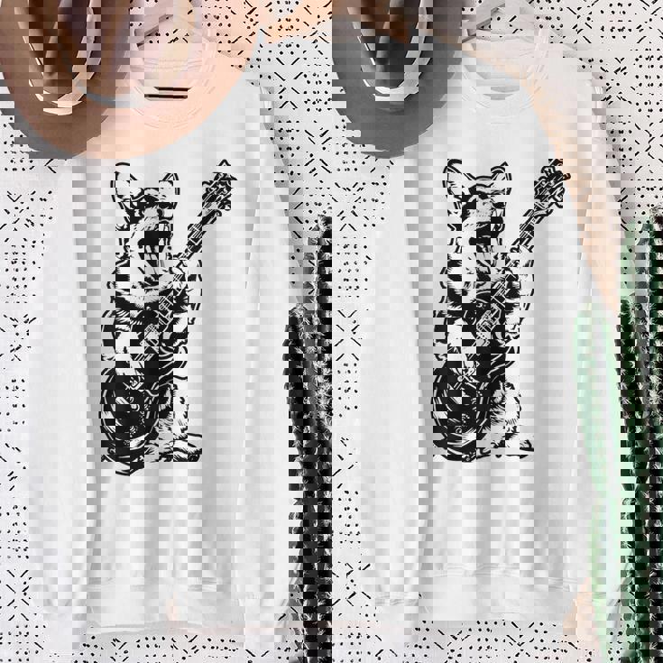 犬 ギタリスト ギター ペンブローク ウェールズ コーギー パパ ママ スウェットシャツ 年配の女性への贈り物