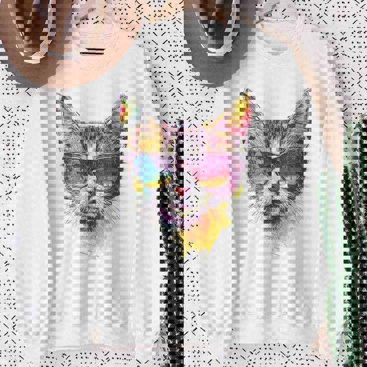 猫 動物 抽象 モチーフ サングラス イラスト アート ネコ スウェットシャツ 年配の女性への贈り物