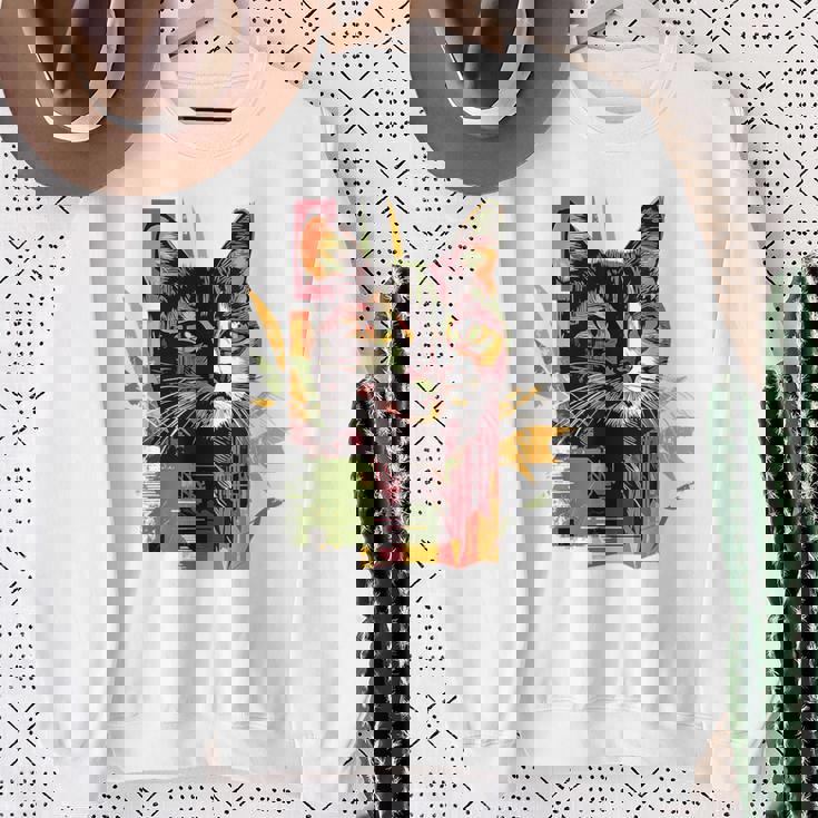 猫 抽象的 かわいい アート ポートレート 動物 恋人 グラフィック 猫 スウェットシャツ 年配の女性への贈り物