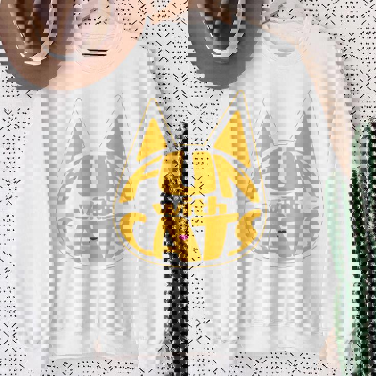 猫と一緒に楽しい！ バックプリント かわいい ねこ好き おもしろ スウェットシャツ 年配の女性への贈り物