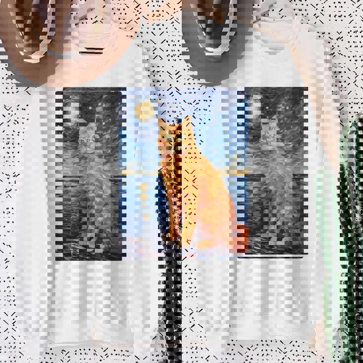 猫のポートレートオイル印刷甘い子猫 長袖tシャツ スウェットシャツ 年配の女性への贈り物