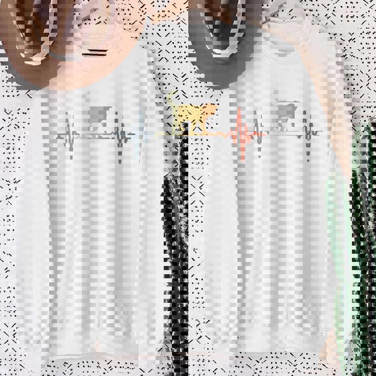 猫心電図心拍オールドスクールルックアニマル 長袖tシャツ スウェットシャツ 年配の女性への贈り物