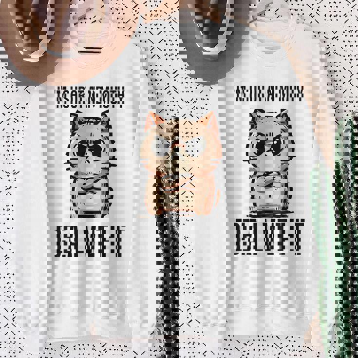 私は短気で口うるさいので、それを扱います。態度猫 スウェットシャツ 年配の女性への贈り物