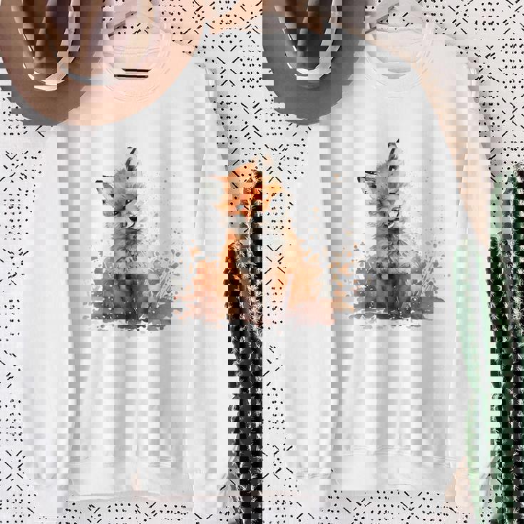 笑顔 水彩 キツネ 森林 動物 スウェットシャツ 年配の女性への贈り物